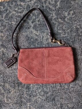 Coach Suede Wristlet in Rosewood with Dark Brown Strap